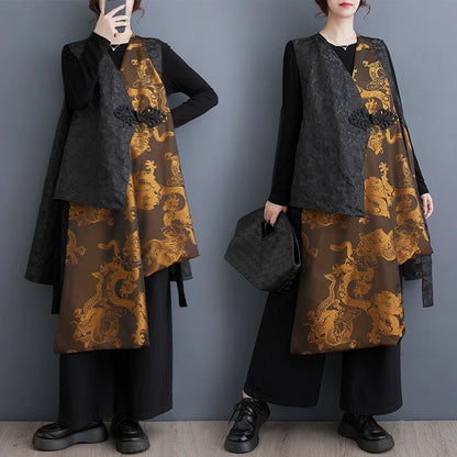 Faionable Heavy-Du Svel Vest Autumn Wear New Sle Large Size Commute Sle Plant Floral Patterned Mid-Length Jaet