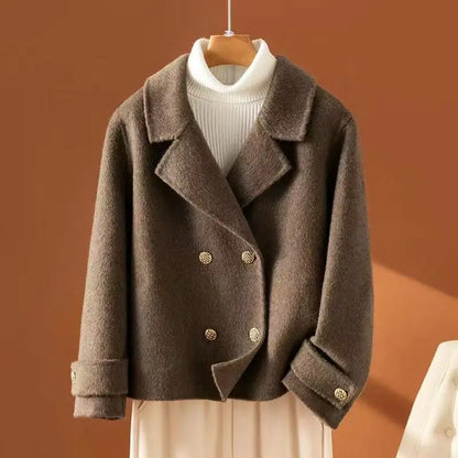 Autumn and Winter Double-Sided Woolen Women's Coat Short Long Sleeve 100% Wool Woolen Doll Collar 2025 New Woolen Coat
