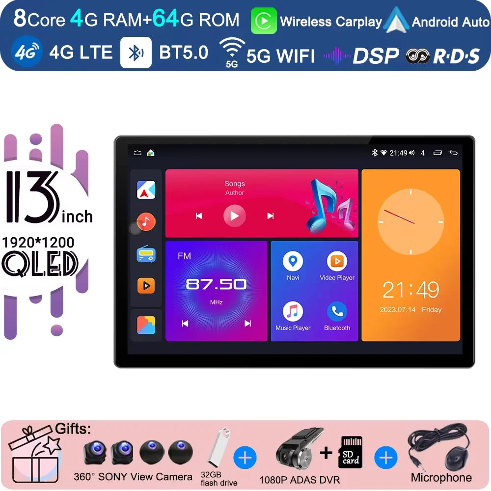 13 inch Android 15 Carplay Auto Car Radio For Ford Transit Custom 2013-2018 Multimedia Video Player Navigation Stereo GPS Audio
