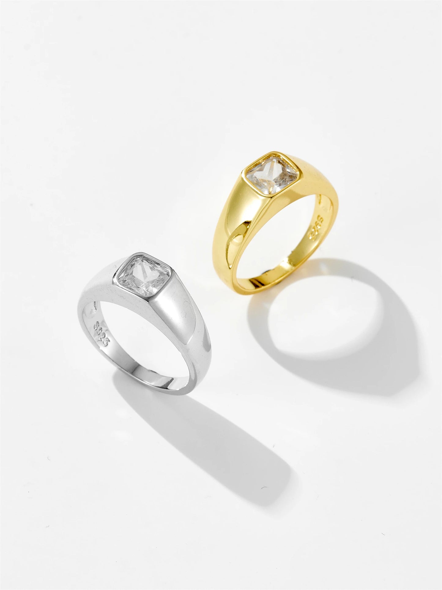 DPLAOPA 925 Sterling Silver Gold Thick Band Big CZ Zircon Size Ring Women Luxury Fine Jewelry 2023 Fine Jewelry Crystal