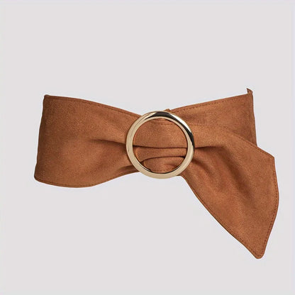 Fashionable and elegant retro women's high-end round buckle suede waist belt, soft and comfortable, versatile with a wide ribbon