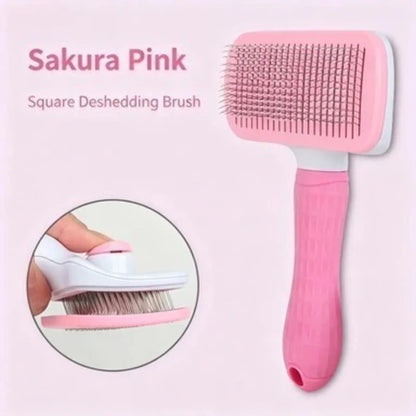 Pet Grooming Brush with One-Click Hair Removal, Bent Needle Massaging Comb for Dogs & Cats