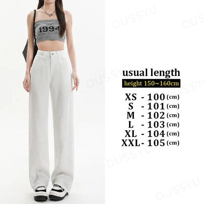 Summer Soft Lyocell Fabric Woman Jeans Loose Wide Leg Straight High Waisted Thin Pant Fashion Comfort White Casual Trousers