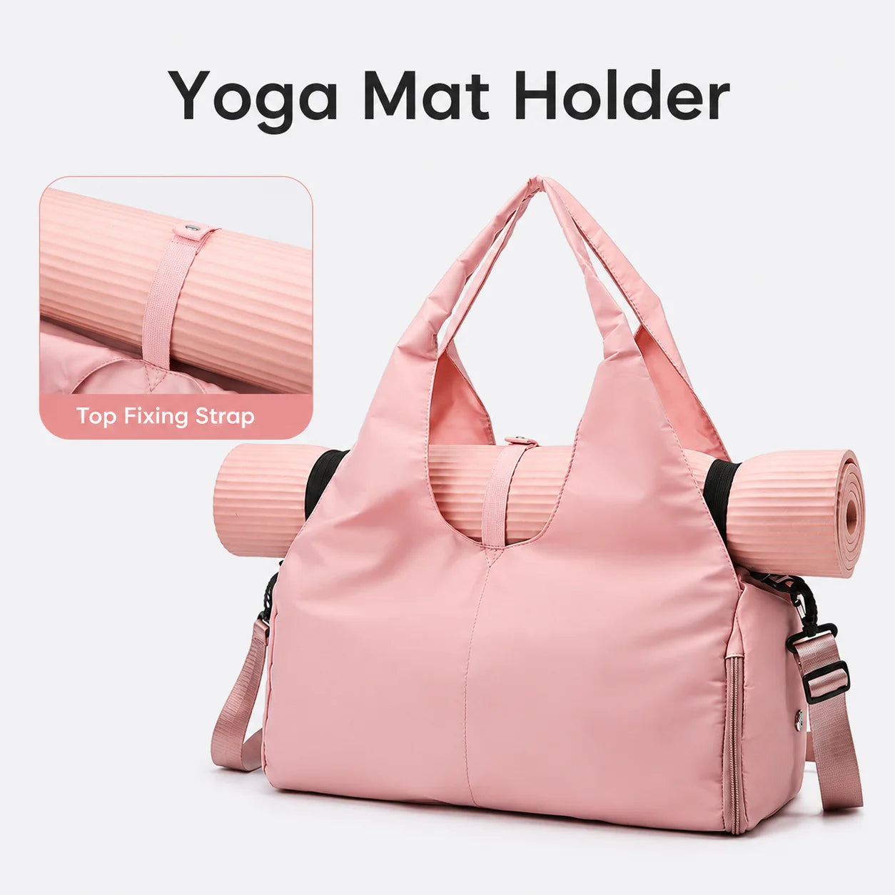 Yoga Mat Tote Bag with Mat Holder, Large Capacity Oxford Fabric Gym Bag with Adjustable Shoulder Strap for Women