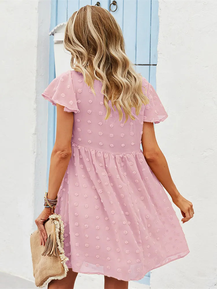 Msfilia Women's Sexy Solid Spring Summer Style Dress High Waist Short Sleeve Bandage Female Dress