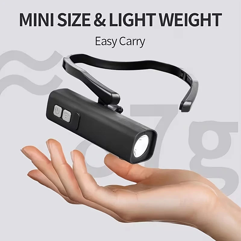 Side-mounted, ear-hook style headlamp with motion sensor; portable lightweight—ideal for outdoor night activities emergencies