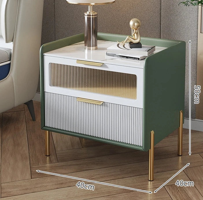 Bedside Table,Modern Light Luxury, Solid Wood Italian Simple Storage, Ultra-narrow Bed Leather Smart Side Cabinet Bedroom
