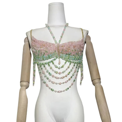 2025 New Women's Necklace Beaded Vest Hollow Out Top Jewelry Exaggerated Pearls Neck Bra Fashion Bra Women's Club Carnival