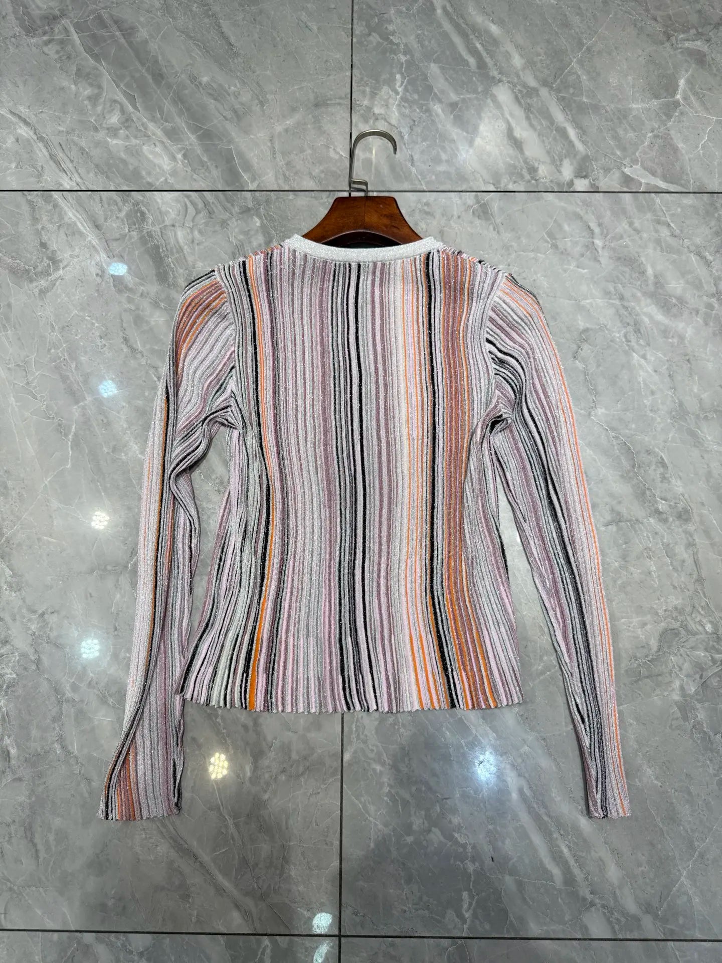 Women Metallic Sequined Striped Long Sleeve Knit Top+ Elastic Waist Long Skirts Sets