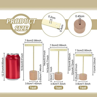 Metal T Bar Earring Display Stand Jewelry Stand with Wooden Round Base Earring Hanging Holders Jewelry Organizer