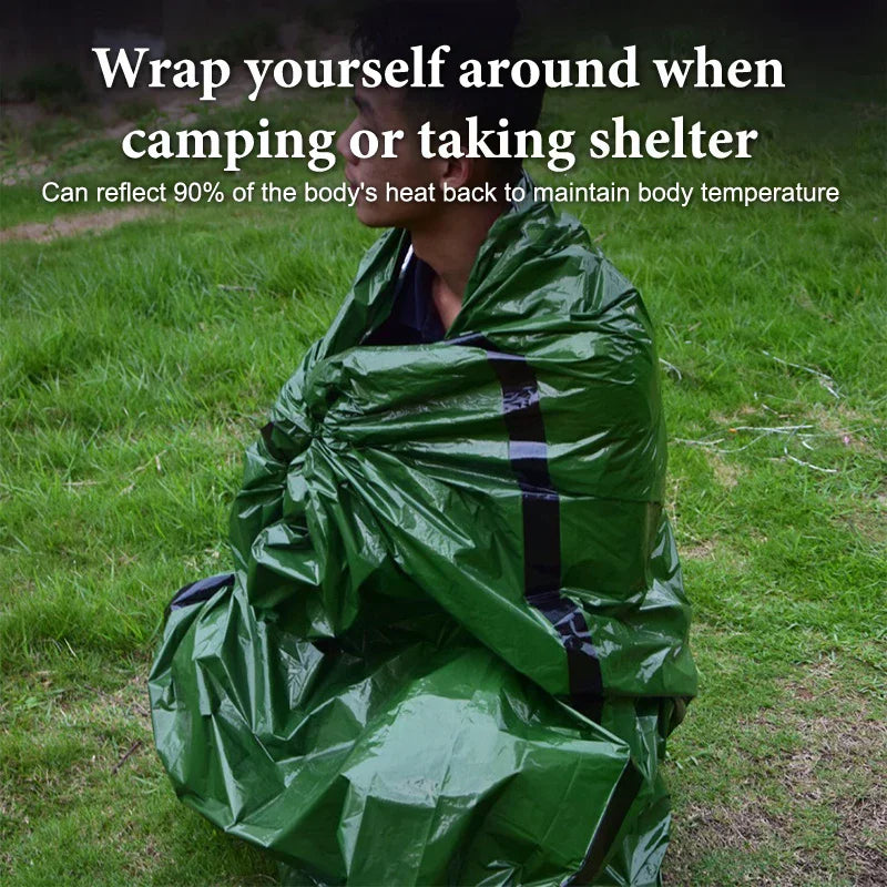 Sack for Camping, Hiking, Outdoor Adventures; Waterproof Mylar Sleeping Bag; Reusable Thermal Emergency Survival Gear.