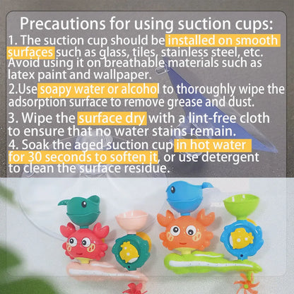 Water Bath Toy Baby Play in Crab Waterwheel Children Flower Water Gun Fun in Shower Bathtub with Suction Cup in Wall Kid Gift