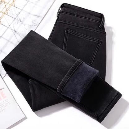 Thiened Fce High Waist Women's Jeans Elastic Stretchy Long Pants Winter Wear High Waist Cotton Stretch Denim Trousers