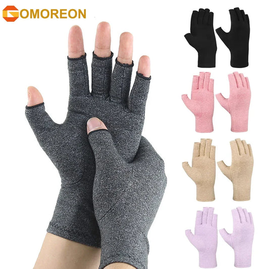 GOMOREON 1 Paar Arthritis-Handschuhe für Damen und Herren, geeignet bei Karpaltunnelsyndrom, rheumatoider Arthritis, Sehnenentzündung, fingerlose Kompressionshandschuhe für Daumen und Finger