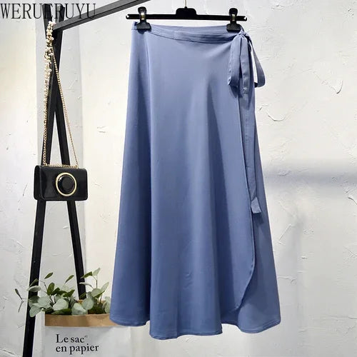 WERUERUYU Wrap Skirts Women Casual Chiffon Tie-Waist Ruffle Wide Leg Loose