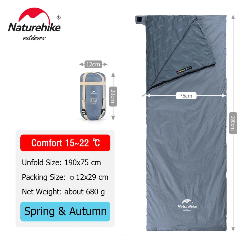 Naturehike Sleeping Bag LW180 Ultralight 3 Season Camping Hiking Sleeping Bags Outdoor Portable Waterproof Cotton Sleeping Bag
