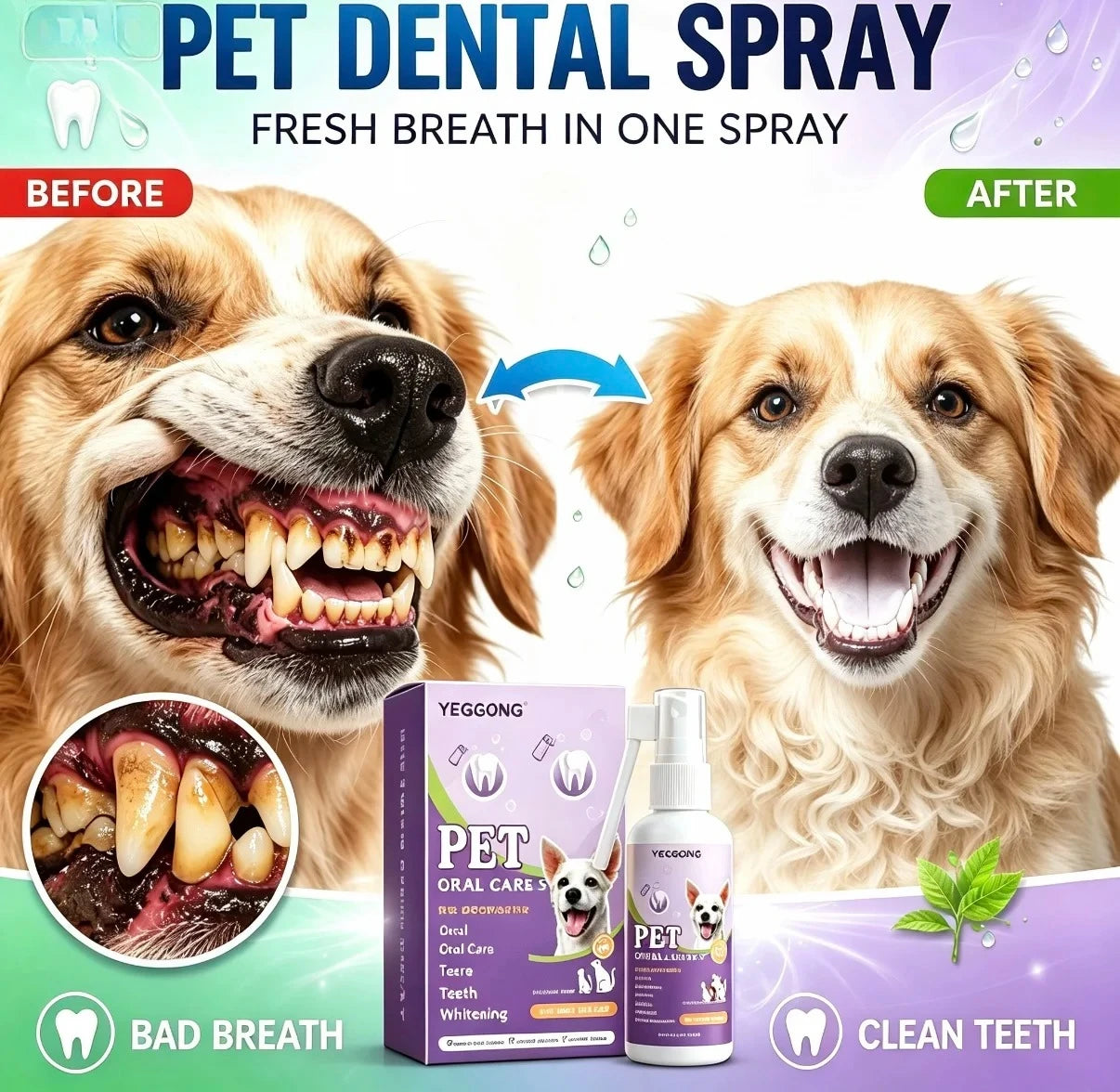 50ml Pet Oral Care Spray Dogs Cats Teeth Cleaning Fresh Breath Daily Dental Care Pet Supplies