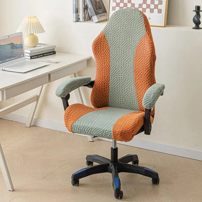 Office Computer Chair Cover Spliced Color Patchwork Elastic Fleece Jacquard Stretch Gaming Chair Cover With Armrest Cover