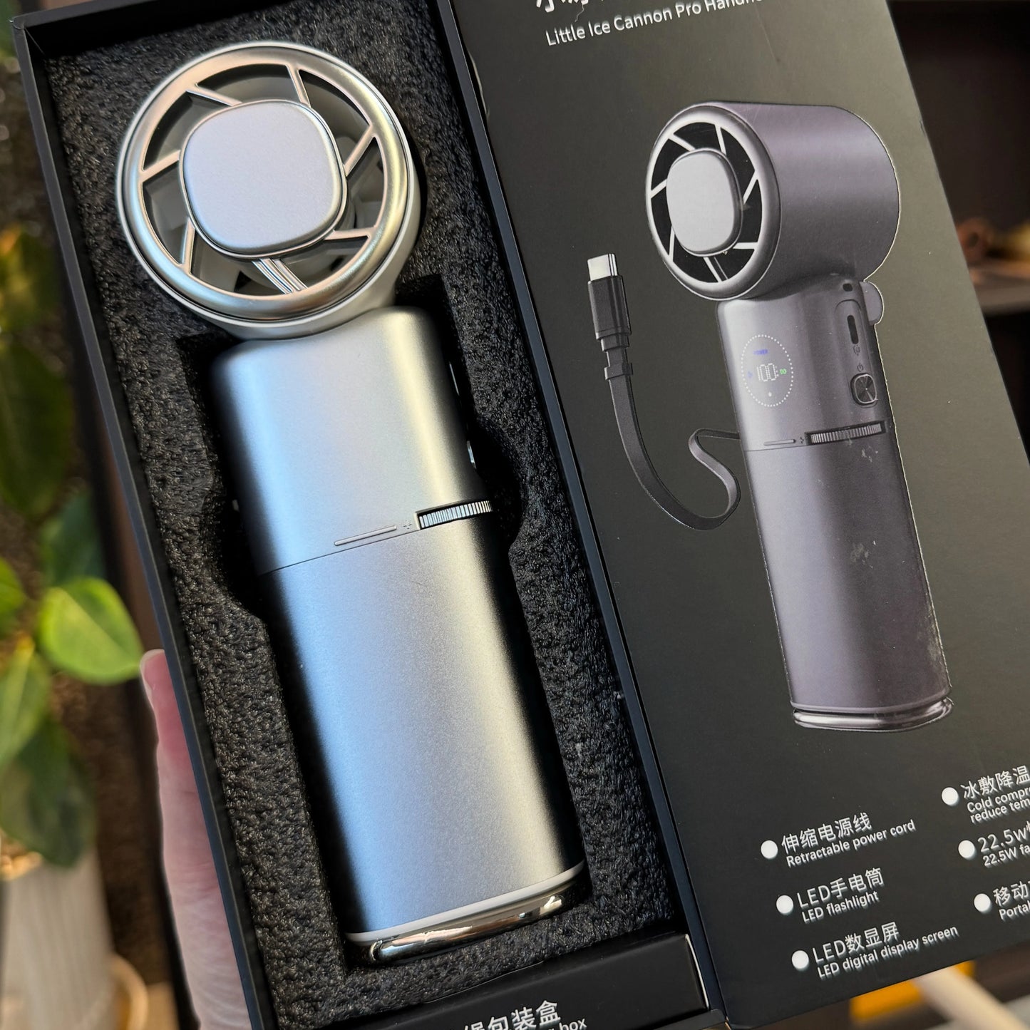 Portable Handheld Fan, 9000mAh Rechargeable Travel Fan as Power Bank, 100 Speed Personal Hand Face Fan with Retractable Wire