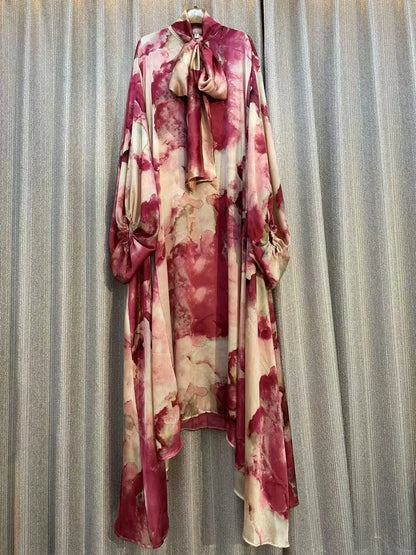 Retro Designe New Women's Fashion Elegant Autumn Long Sleeve Casual Loose Print Dress Female High Waist Chic Party Maxi Dress ﻿