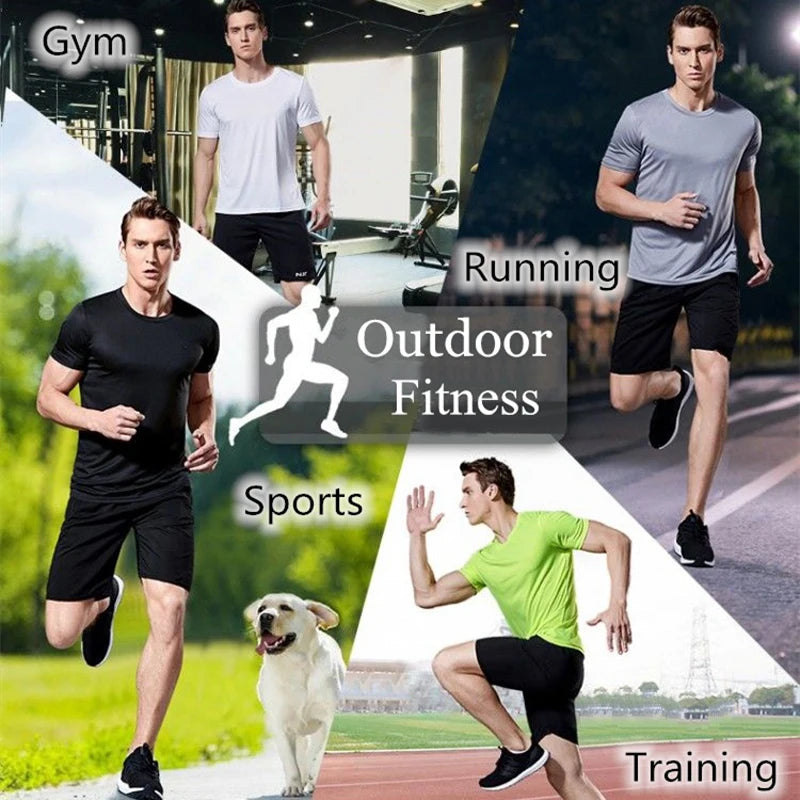 Schnelltrocknendes, kurzärmeliges Herren-Trainingsshirt mit Rundhalsausschnitt, feuchtigkeitsableitend, ideal für Fitnessstudio, Sport und Fitness. Leichtes Material.