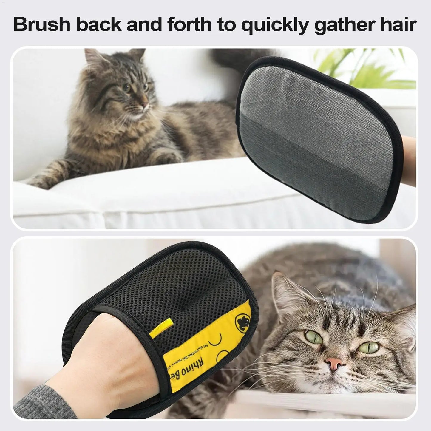 2Pcs Cat Grooming Glove for Brushing & Massage,Pet Hair Remover Gloves - Double-Sided Enjoy Combing, Remove Loose Hair FromPet