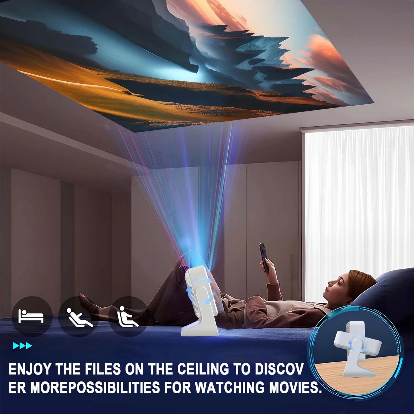 Projector 4K Portable, 8" Touch, WiFi Bluetooth, Dual Screen HDMI USB, Outdoor Movie Gaming Projector