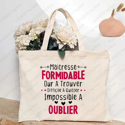 Teacher Theme Tote Bag Inspired School Shoulder Bag with French Style Design, Educational Motif Handbag Cadeau Maitresse D'école