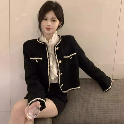 Smvp 2024 Autumn Winter New Elegant Black Coat Women Korean Thicken Warm Single Breasted Blazer Casual Short Outerwear Tops Lady