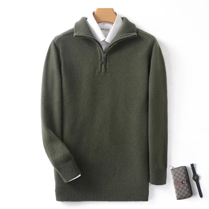 Autumn and Winter New Men's 100% Merino Wool Sweater Casual Knitted Business Half Zip Pullover Thickened Warm Long Sleeve Sweate