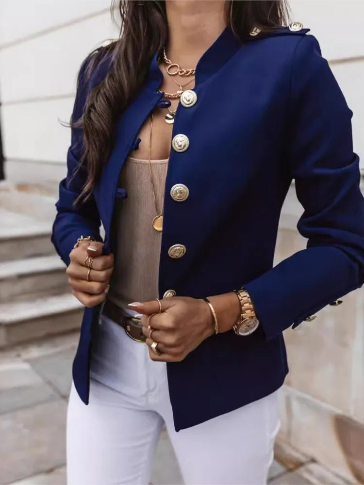 Autumn Winter Long Sleeved Slim Blazers Women Elegant Solid Casual Button Fashion Blazer Tops Short Coats Lady Streetwear