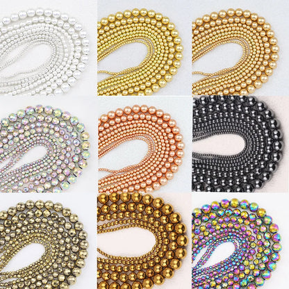 BTFBES 2-10mm Silver Color Round Beads Natural Stone Hematite Gem Non-magnetic Loose Ball For Jewelry Bracelet Necklace DIY 15''