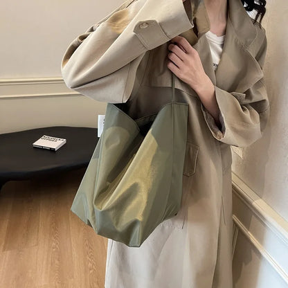 Minimalist Lazy Wind Tote Shoulder Bag Women's Large Capacity Underarm Bag Student Class Bucket Bag Retro Shopping Bags