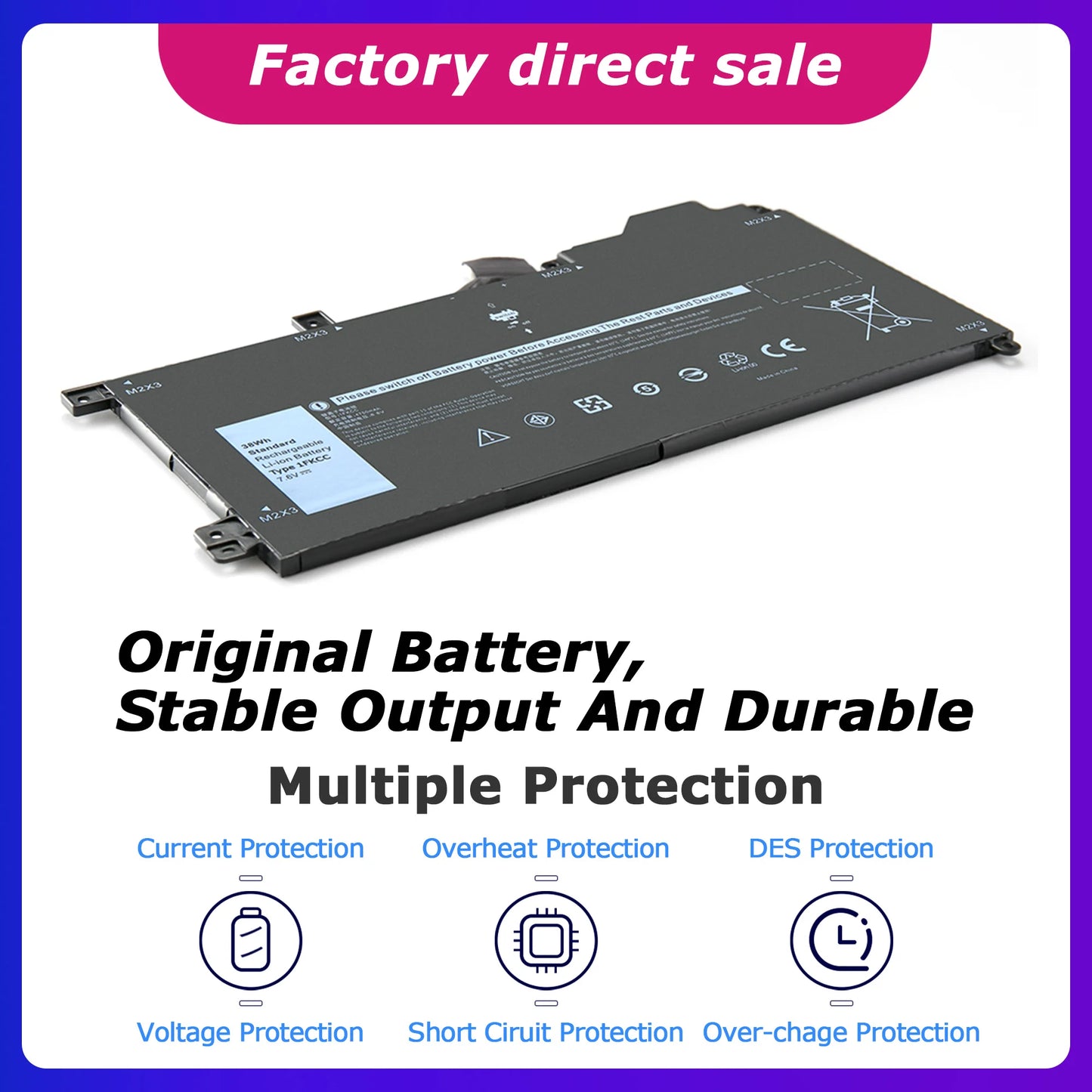 1FKCC Laptop Battery for Dell Latitude 7200/7210 2-in-1 Series Notebook 09NTKM/9NTKM Series 0D9J00/0KWWW4 4750mah/38wh