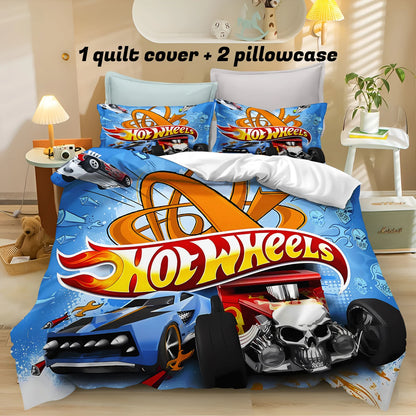 Cartoon Hot-wheel Duvet Cover Home Pillowcase Set Adult Bedroom Children Comforter Bedding