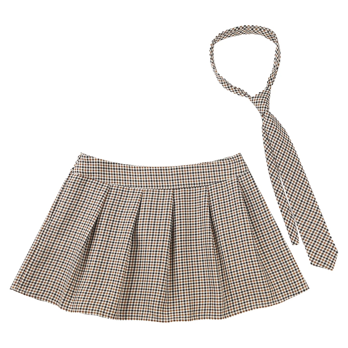Women Japanese Schoolgirls Role Play Uniforms Zipper Plaid Pleated Mini Skirt Necktie Set Sexy Schoolgirls Skirt Cosplay Costume