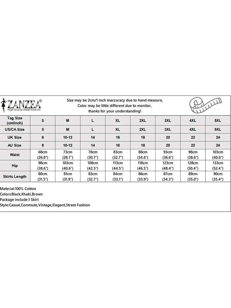 ZANZEA Women Casual Button Up A-line Skirts Summer Spring Cotton Midi Skirts Elegant High Waist Mujer Solid Temperament Faldas