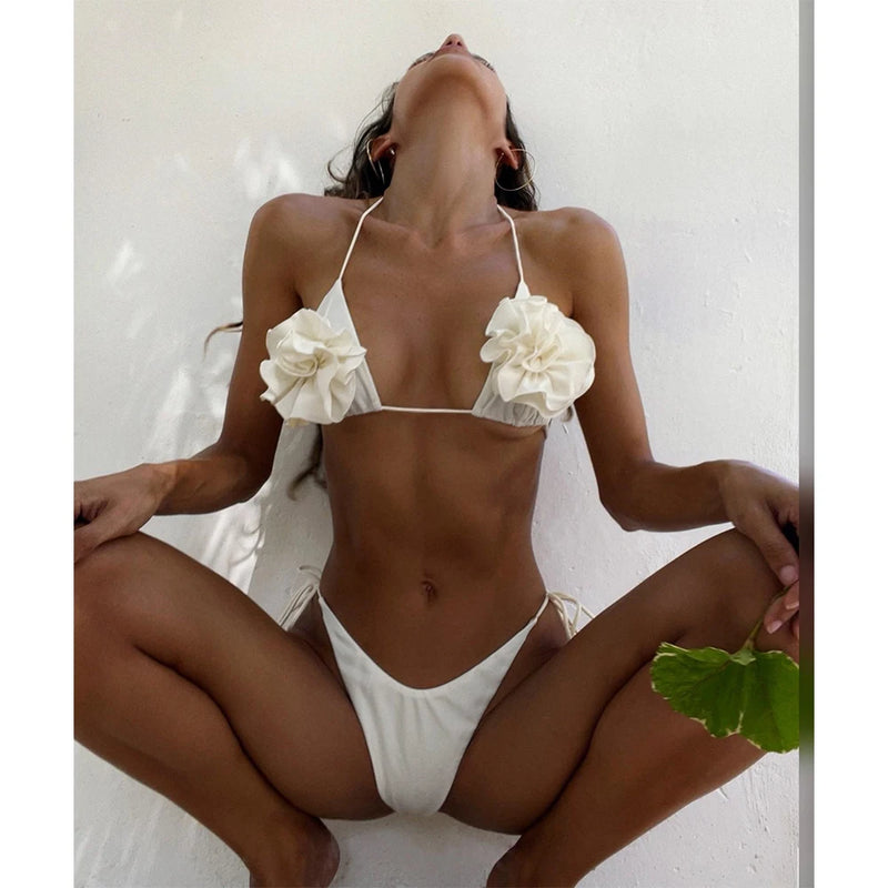 Sexy White Micro Bikini 2023 Women Swimsuit Female Swimwear Thong Bikinis Set Brazilian Halter Beach Wear Lace Up Bathing Suit