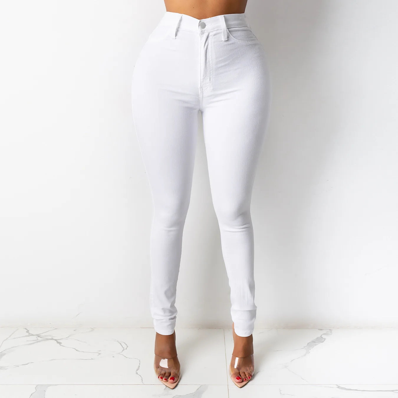 Botvotee Skinny Pencil Jeans for Women High Waisted Casual Elegant Office Denim Pants Blue White Black Elastic Jeans Woman