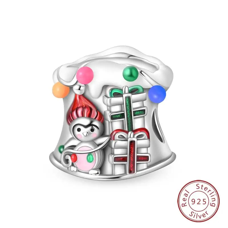 Original 925 Sterling Silver Charms Beads Winter Snowflake Snowman Igloo Penguin Pendant Fit Bracelet Women Jewelry Gift