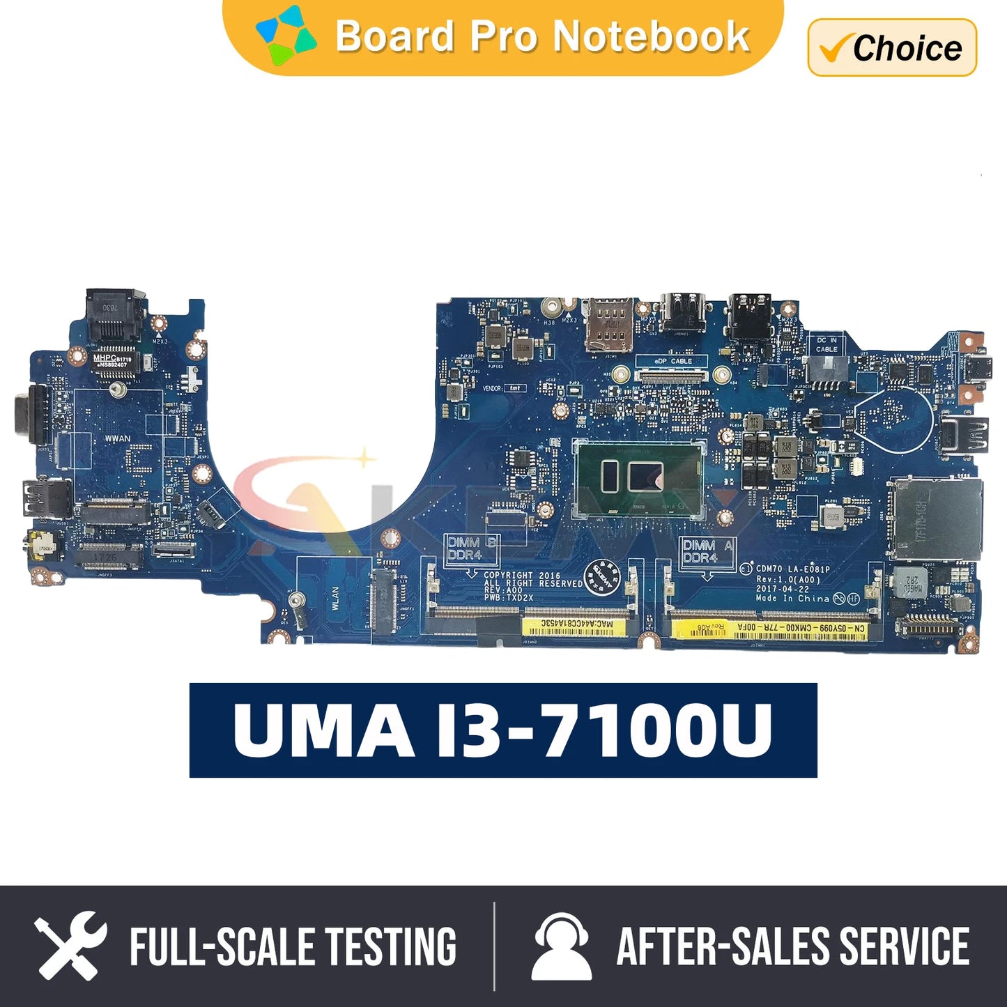 CDM70 LA-E081P For Dell Latitude 5480 E5480 Laptop Motherboard With i3-7100U CPU Notebook Mainboard 100% Fully Tested