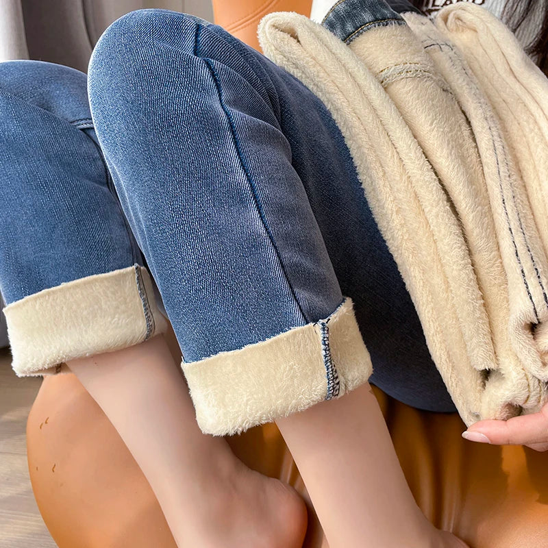 Womens Jeans Fleece Lined Thickened Winter Warm Straight Leg Loose Fit High Waist Slimming Trousers Y2k clothes Y2k jeans
