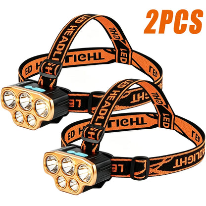 Powerful 5 LED Headlamp USB Rechargeable Headlamp Fishing Head Flashlight Waterproof Hunting Camping Outdoor Run Hiking Light