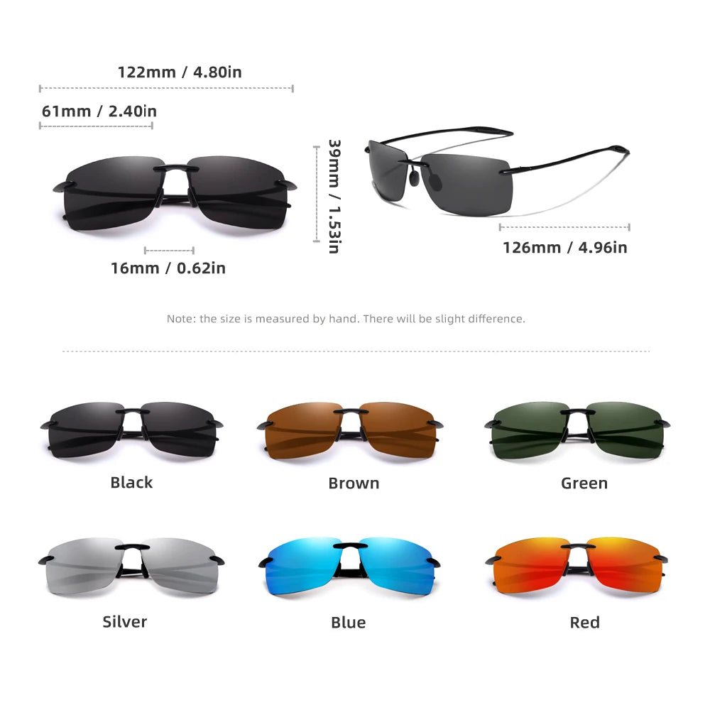 Men‘s Classic Rimless Sunglasses Women Male Outdoor Driving Sports Golf Rectangle Ultralight Frame Glasses UV400 Eyewear