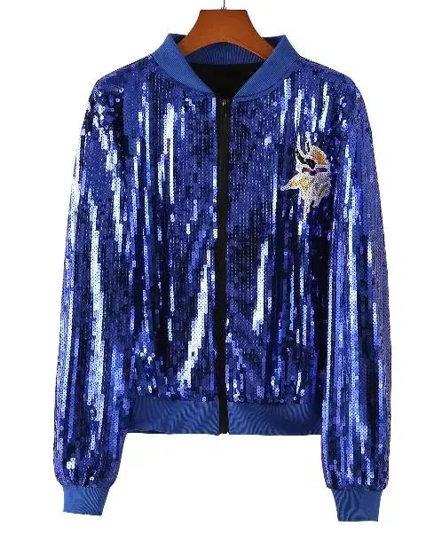 Autumn High Quality Letter Streetwear Sequined Long Sleeve Round Neck Loose Jacket Women Hip Hop Night Club Patchwork Coats