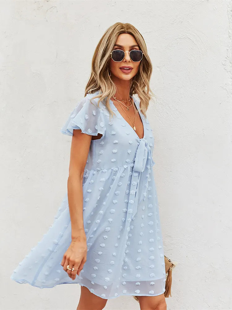 Msfilia Women's Sexy Solid Spring Summer Style Dress High Waist Short Sleeve Bandage Female Dress
