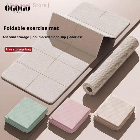 【M】4mm Thick TPE Foldable Yoga Mat 183*61cm Easy Storage For Travel Yoga Pilates Home Exercise Floor Mat