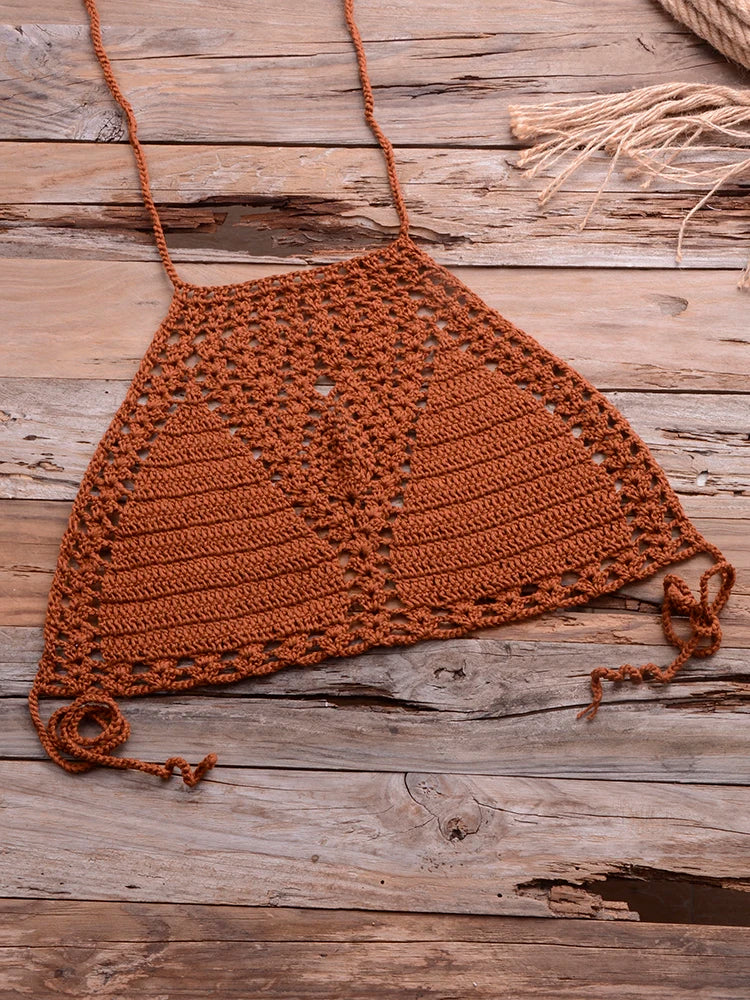 Sexy Crochet Bikinis Sets Handmade Knitted Cotton Swimwear Swimsuit Top + Bottom Bandage Women Sexy Beachwear Biquinis