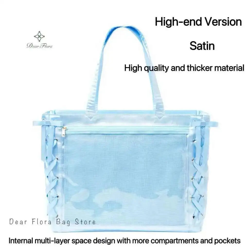 Japanese Sweet Women Ribbon Ita Bag Cute Lolita Girl Transparent Handbags Fashion Large Capacity Tote Bag Aesthetic Shoulder Bag