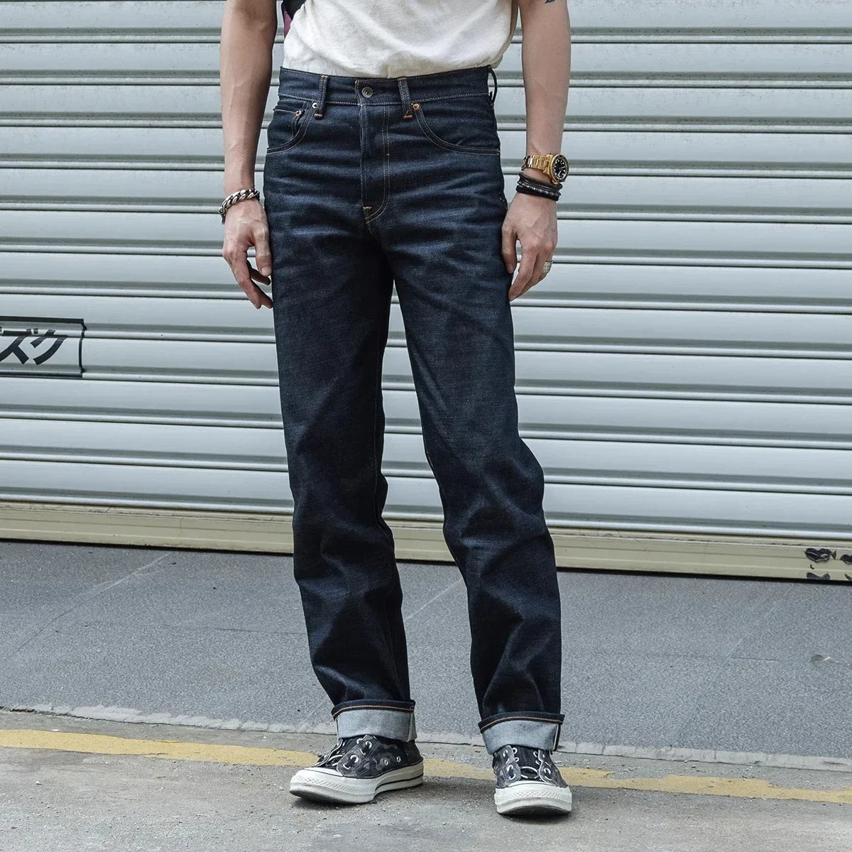 Non Stock Late 1960s Men's Slim Fit Jeans Mid-Rise Selvedge Denim Pants Dark Blue